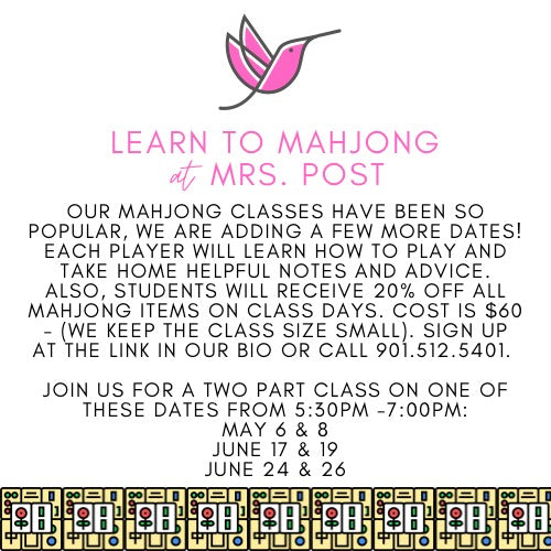 Mahjong Lessons at Mrs. Post - June 24 & 26 Class