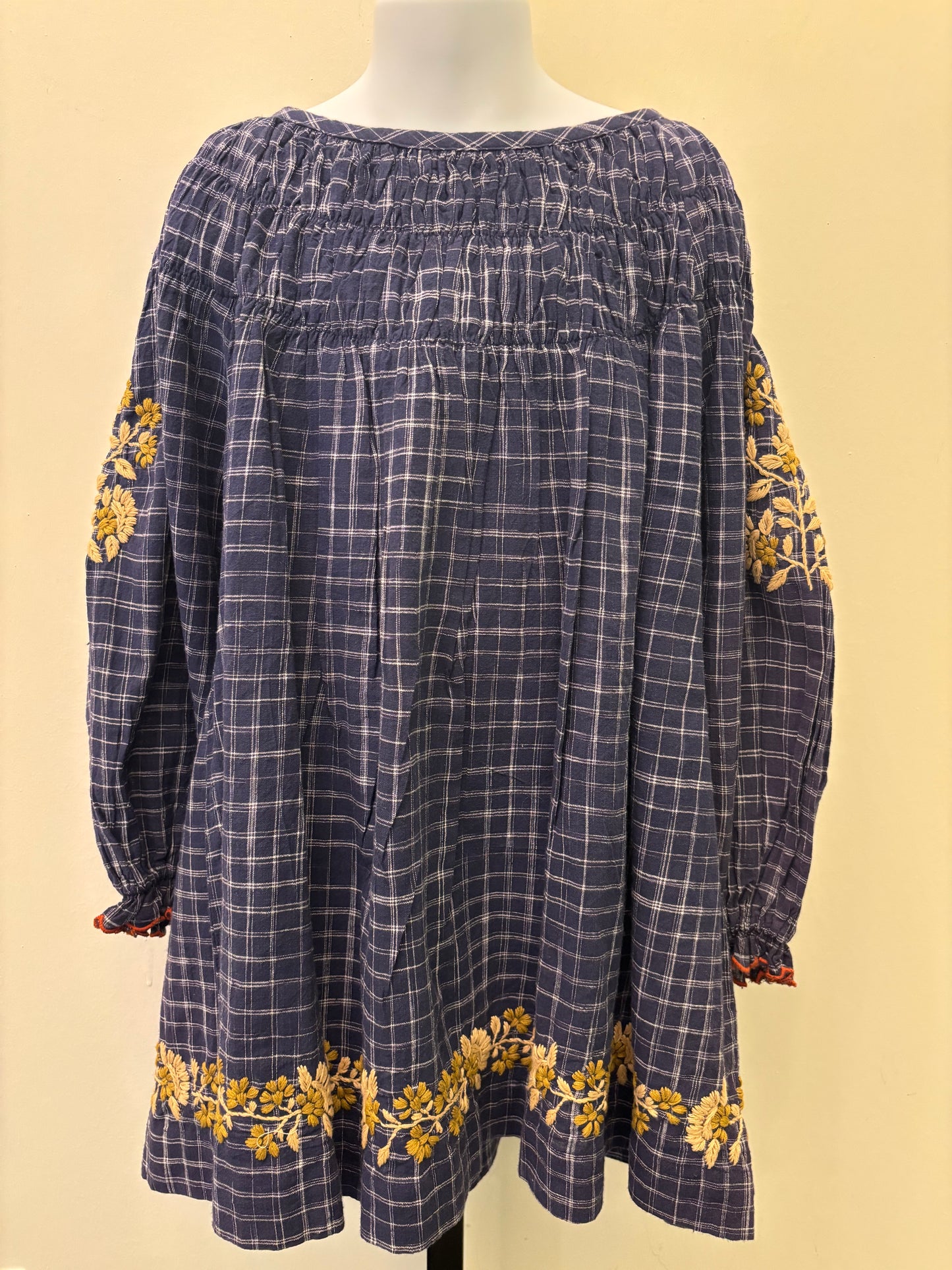 Lala Kids Navy Gingham and Floral Dress