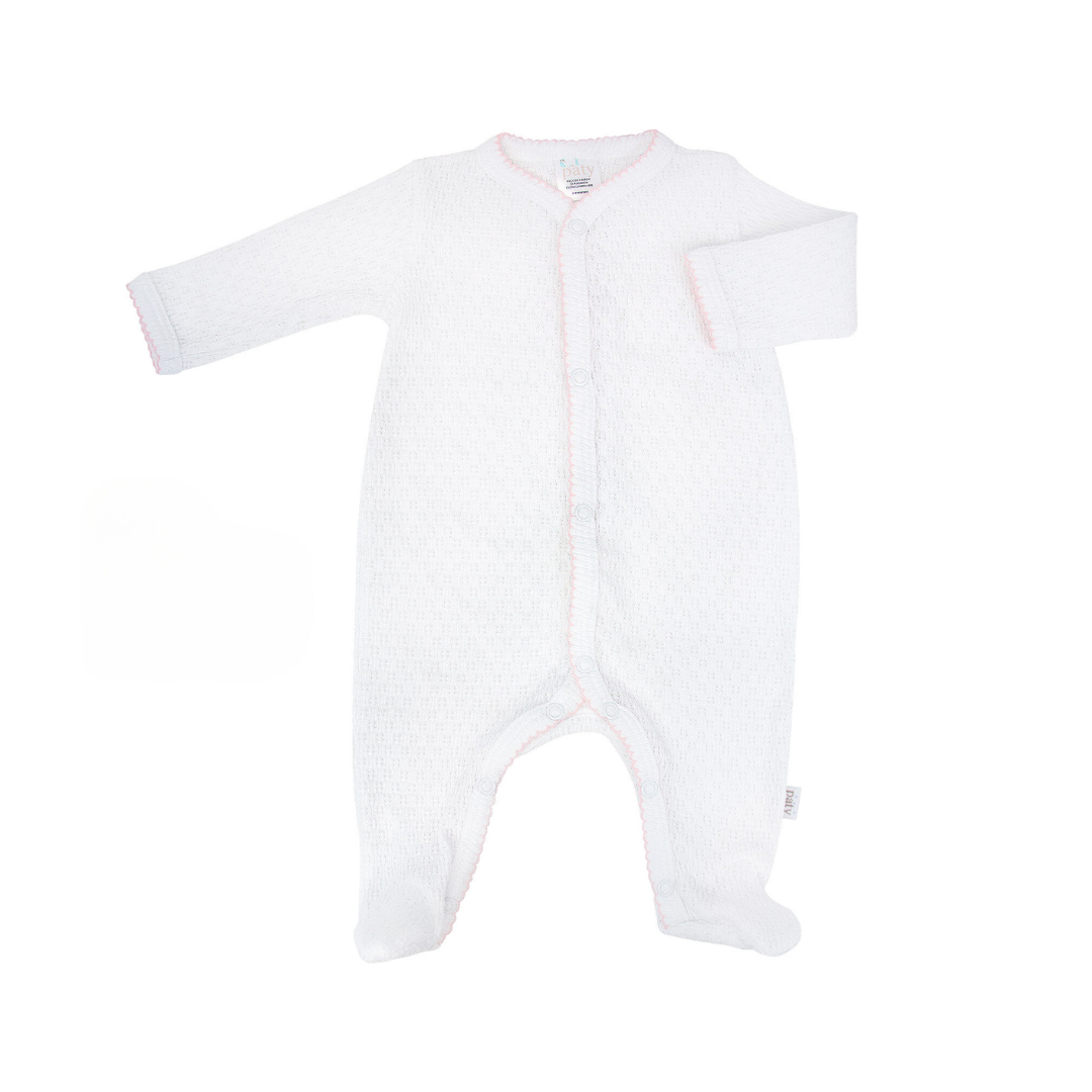 White Knit Footie with Pink Trim