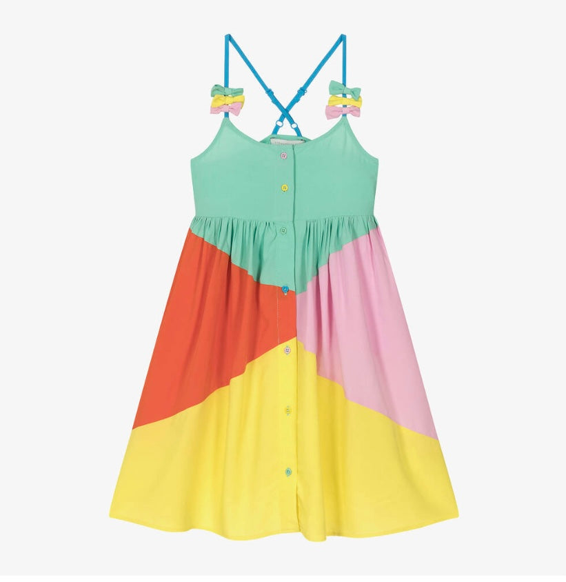 Girls Green Colourblock Bow Dress