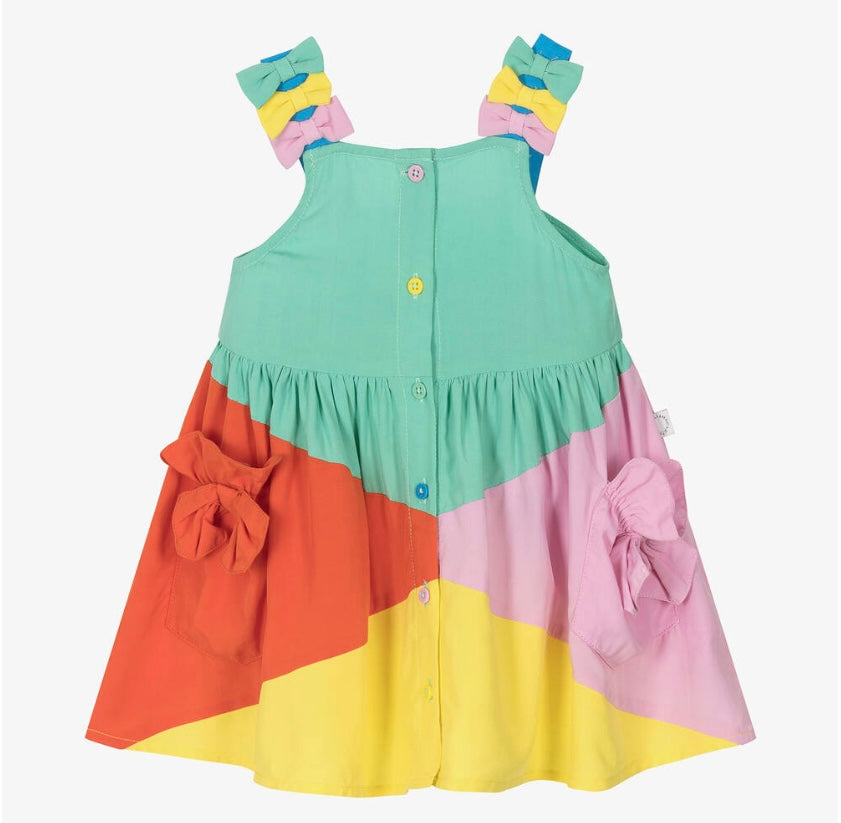 Stella McCartney Kids Baby Girls Green Colourblock Bow Dress