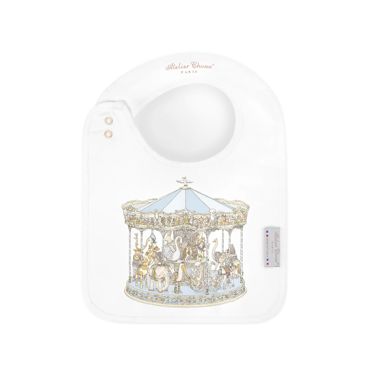 Atelier Choux Blue Carousel Satin Bib