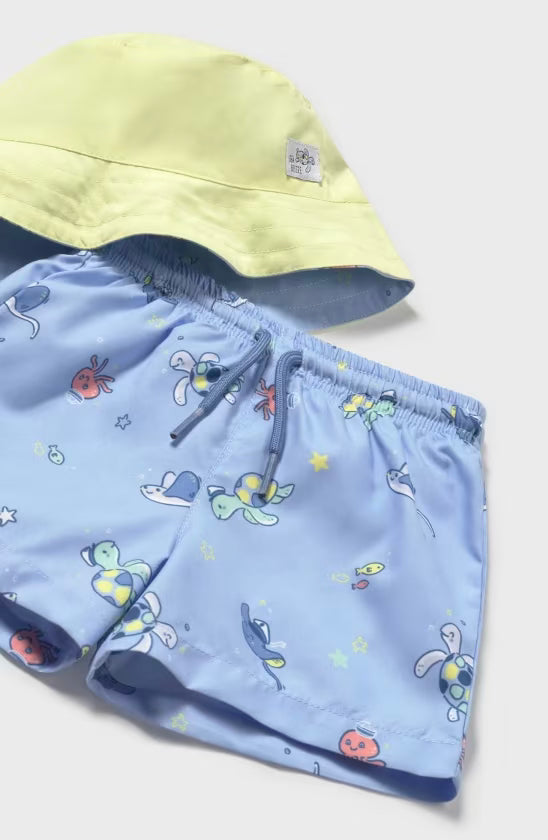 Mayoral Swim Trunks and Reversible Hat Set with Sun Protection