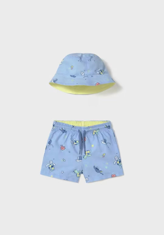 Mayoral Swim Trunks and Reversible Hat Set with Sun Protection