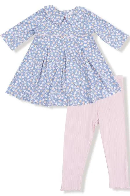 Angel Dear Country Calico-Box Pleat Dress & Rib Leggings