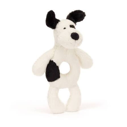 Jellycat Bashful Rufferty Puppy Ring Rattle (Black & Cream)