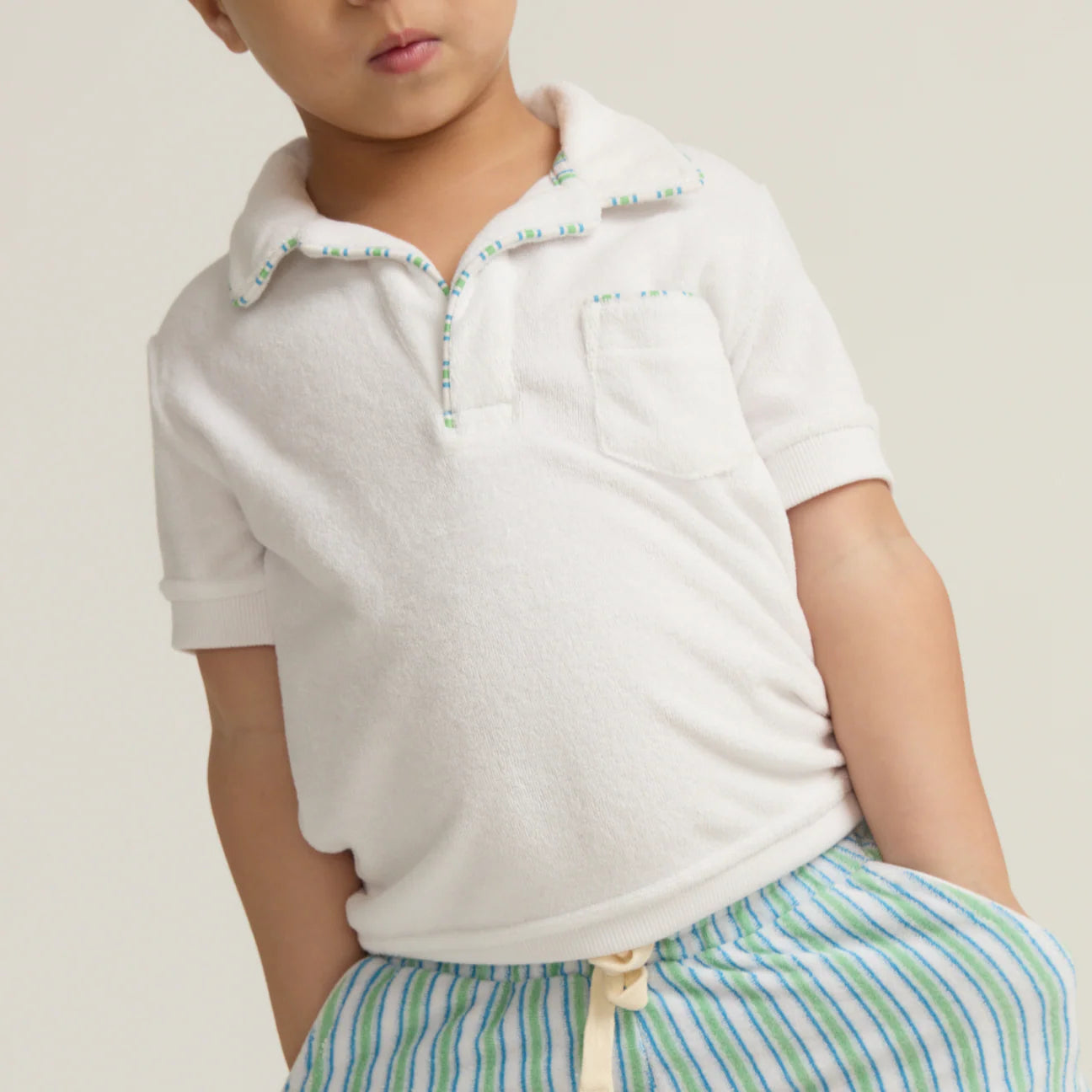 Minnow Shell White French Terry Polo - unisex