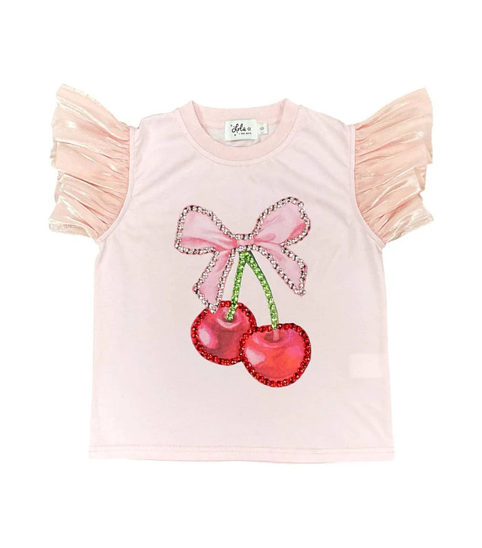Lola & The Boys Crystal Cherry Ruffle Tshirt