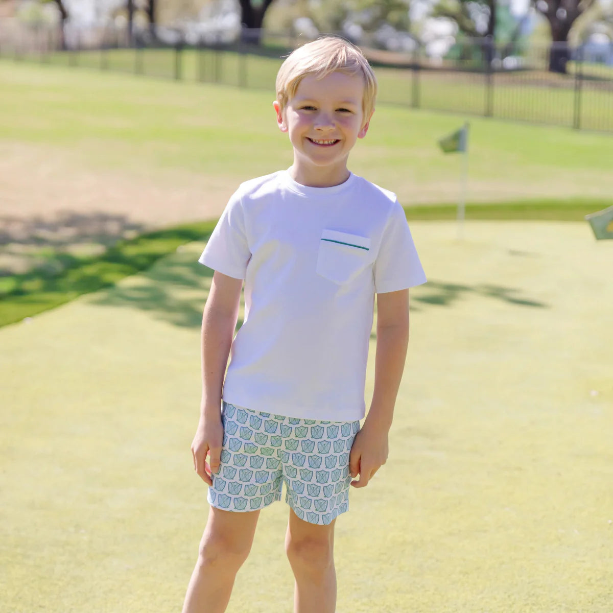 LILA AND HAYES WALKER BOYS' SHORT SET - GOLF CREST BLUE