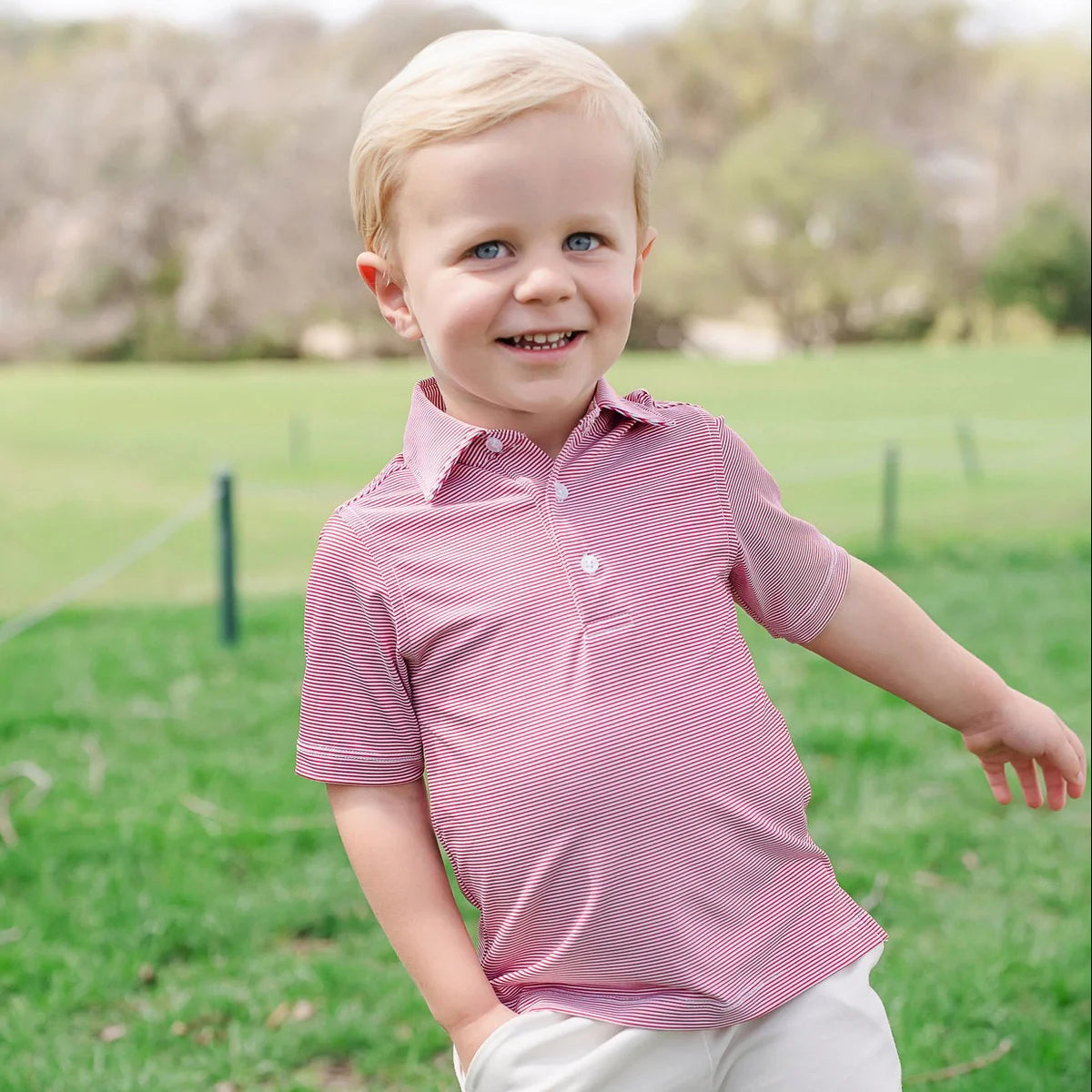 LILA & HAYES WILL BOYS' PERFORMANCE POLO BY LH SPORT RED STRIPES