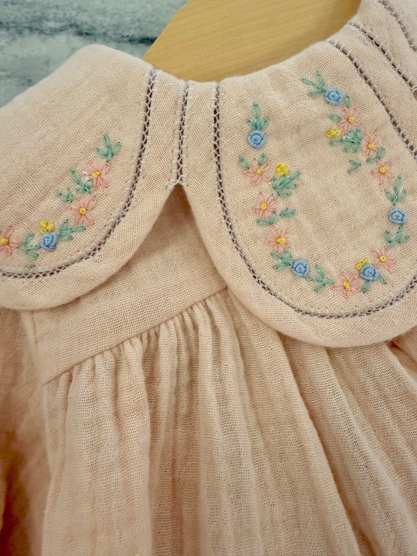 Sophie and Lucas Blush Embroidered Petal Collar Dress