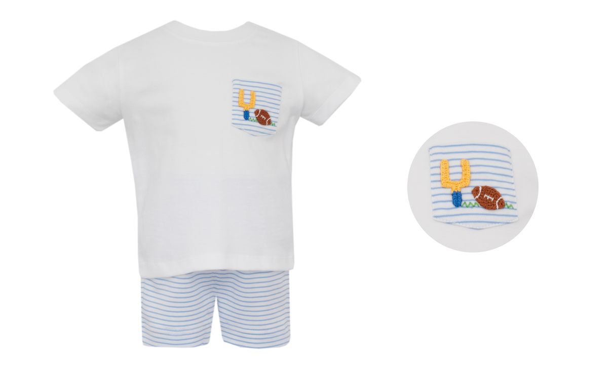 Petit Bebe Football - Blue Knit Stripe Short Set