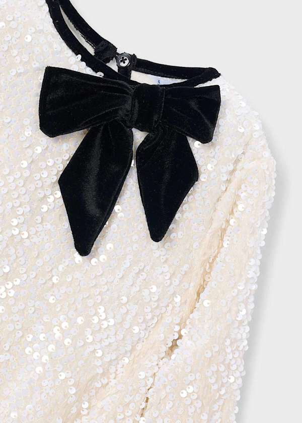 Mayoral Girls Velvet Sequin Dress With Bow