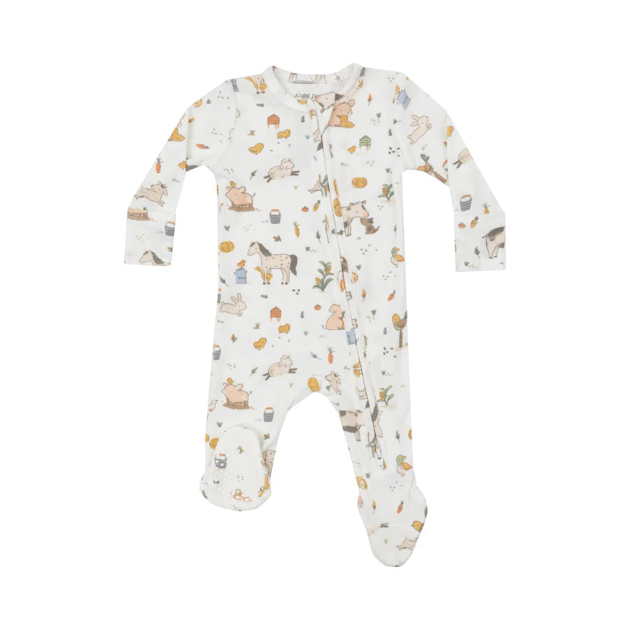 ANGEL DEAR 2 WAY ZIPPER FOOTIE - FARM BABIES