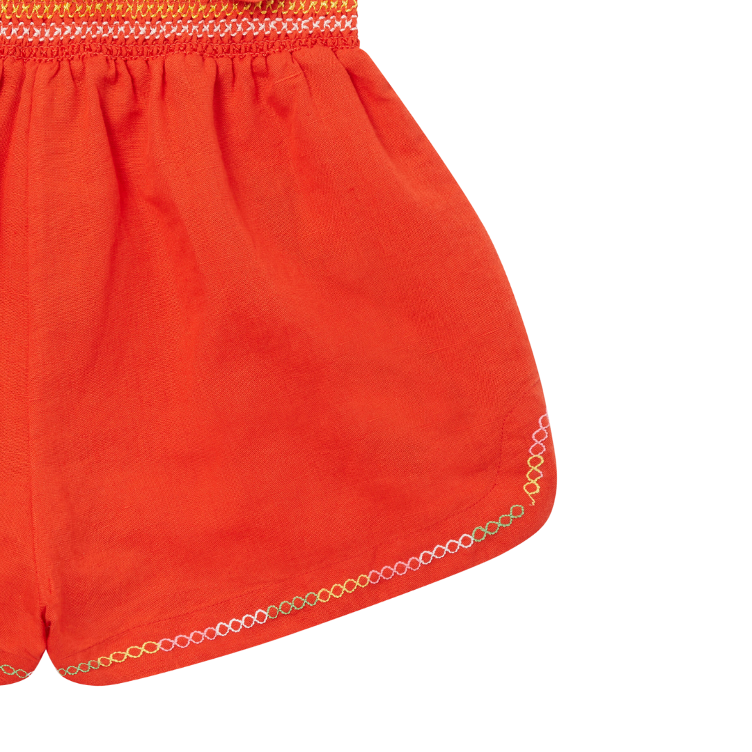 Parrot Embroidered Linen Shorts