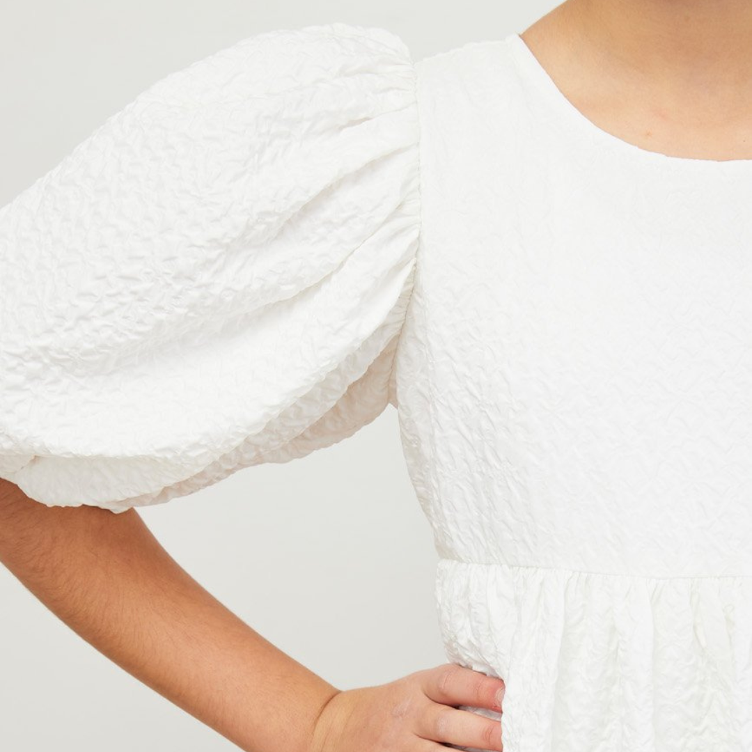 Ella Dress in White Matalasse