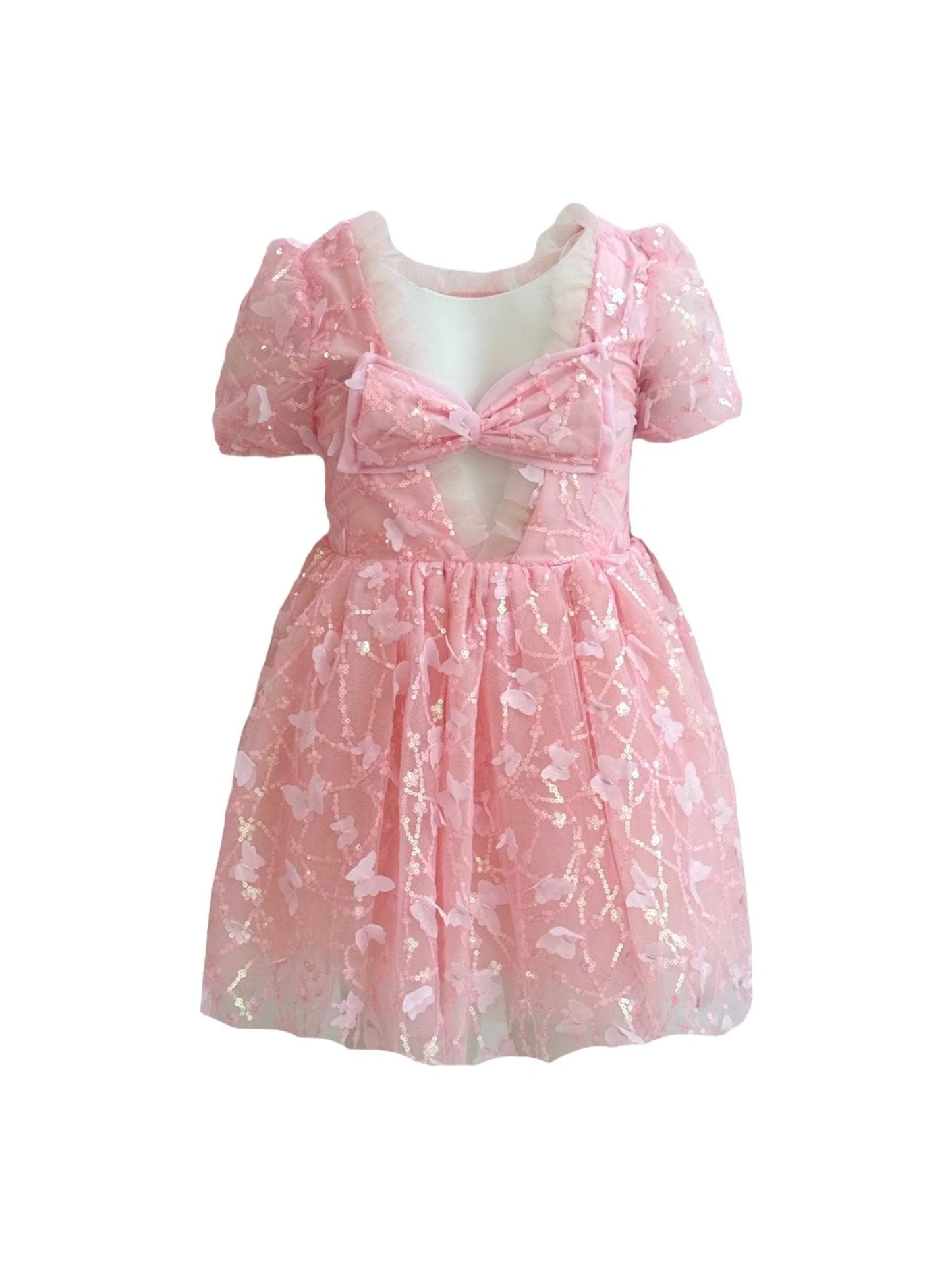 PINK BUTTERFLY PUFF TULLE DRESS