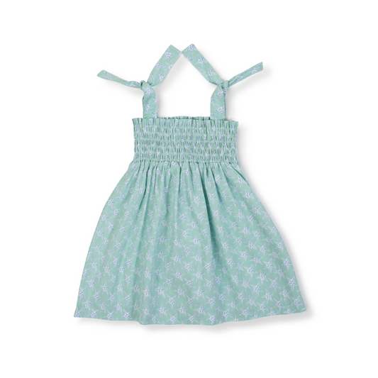 Betsy Girls' Woven Pima Cotton Dress in Stars by the Green Sea