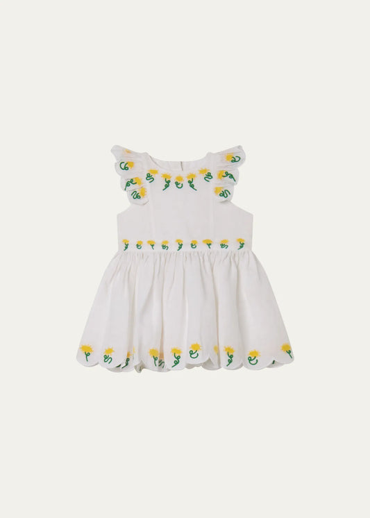 Linen Dress with Sunflower Embroidery