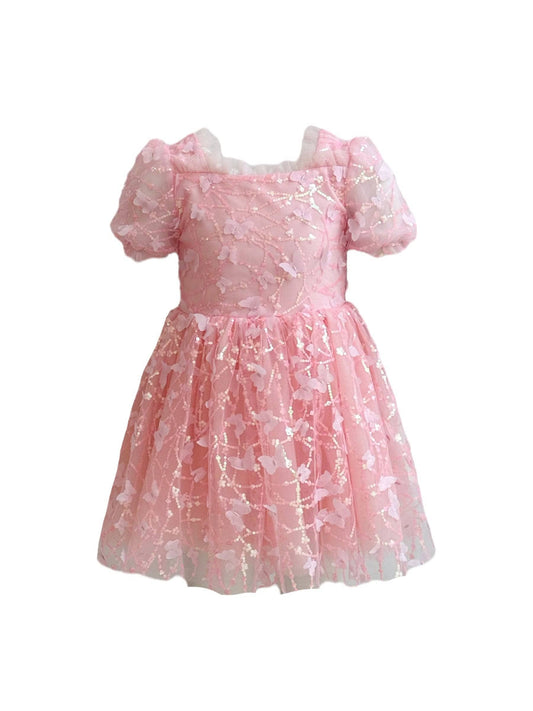 PINK BUTTERFLY PUFF TULLE DRESS