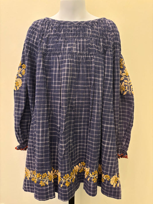 Lala Kids Navy Gingham and Floral Dress