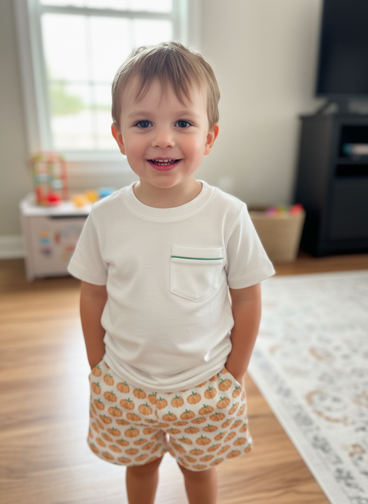 Lila & Hayes Pumpkin Shorts Set