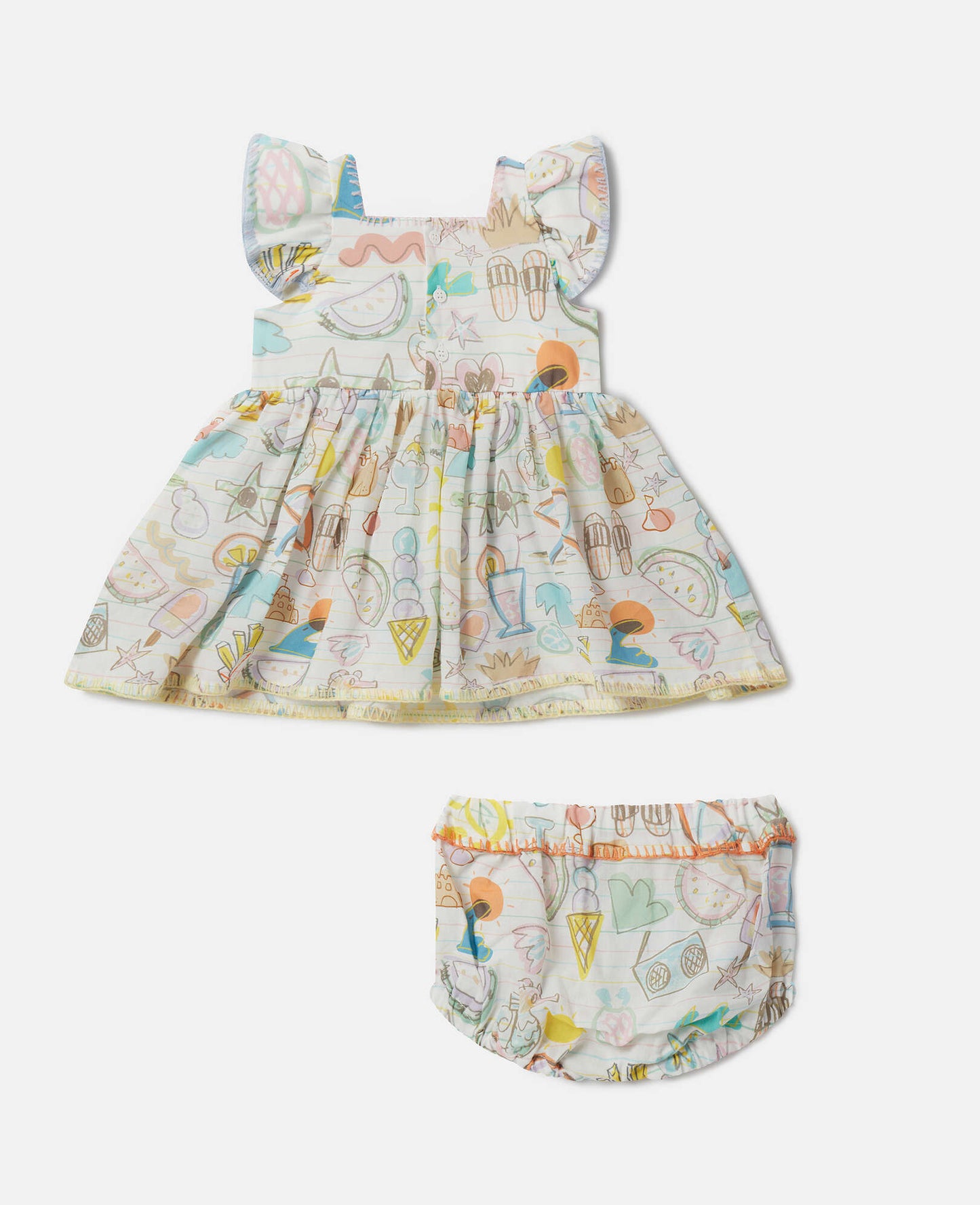 Summer Doodles Print Dress and Bloomers Set