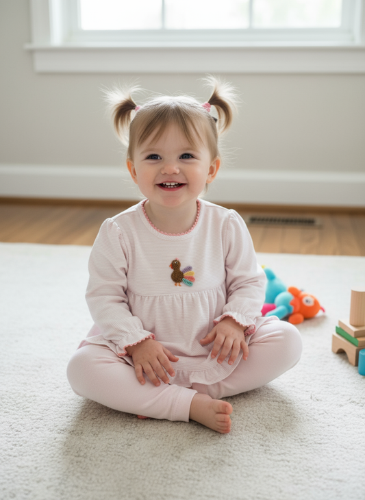 Petite Bebe Pink Stripe Turkey Set