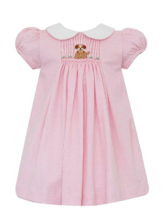 Petit Bebe Pink Smocked Puppy Dress
