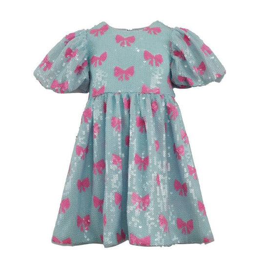 PRETTY IN BOWS SEQUIN DRESS