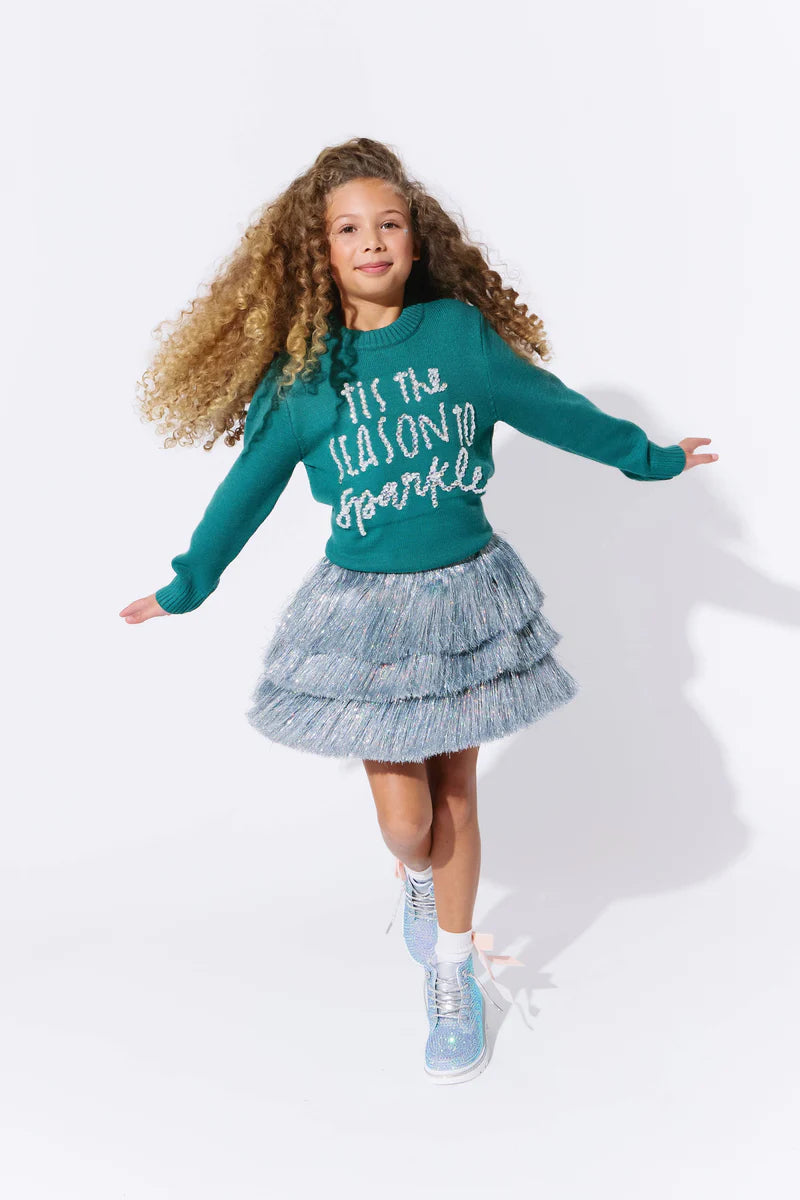 Lola & The Boys Silver Shimmer Tinsel Party Skirt