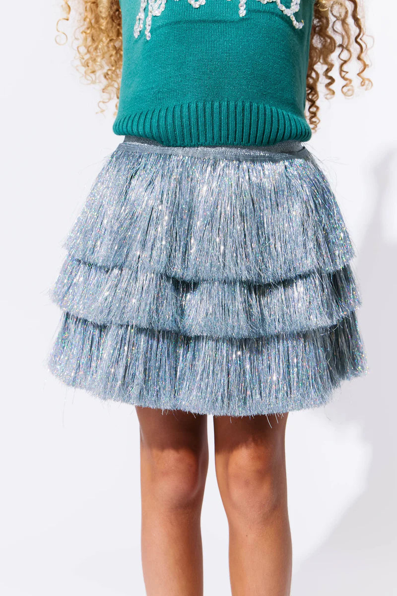 Lola & The Boys Silver Shimmer Tinsel Party Skirt