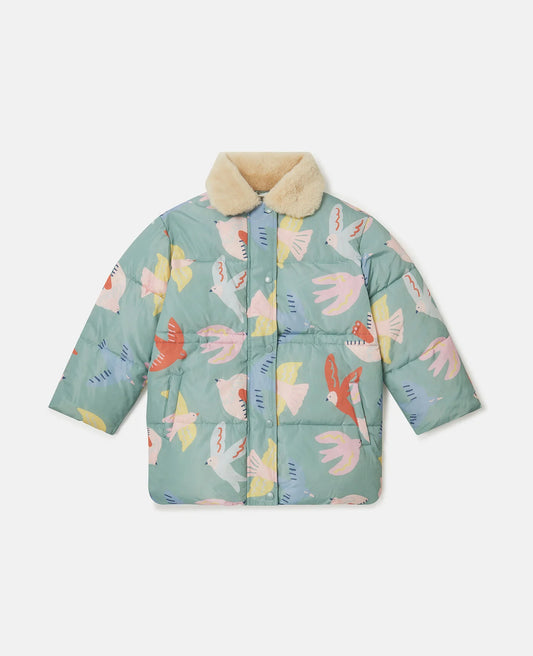 Stella McCartney Dove Print Teddy Collar Puffer Coat