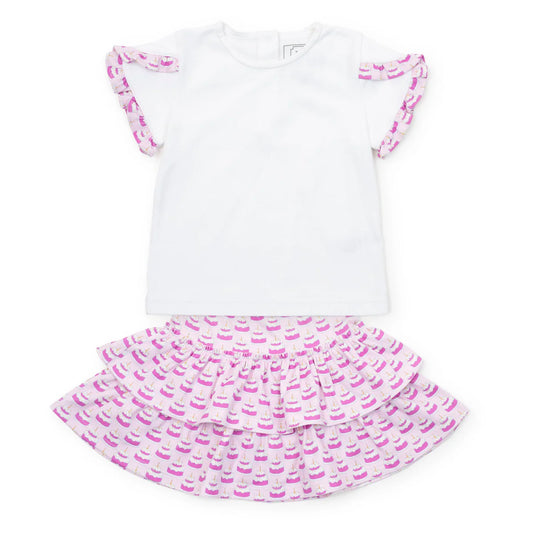 Lila and Hayes Winnie Girls’ Pima Cotton Skirt Set - Birthday Cake Pink