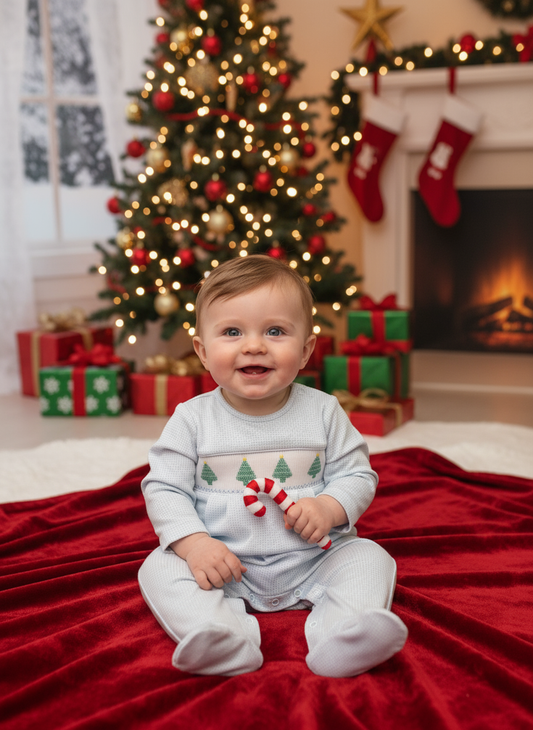 Petit Bebe Boys Smocked Christmas Tree Onesie