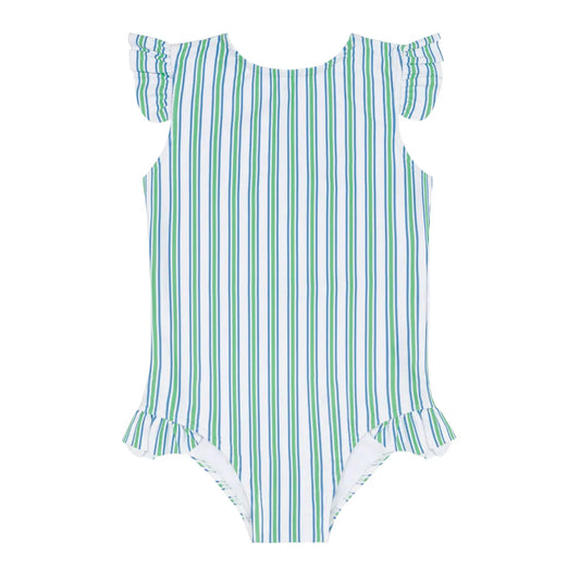 Minnow Girls Tamarin Stripe Ruffle Collar One Piece