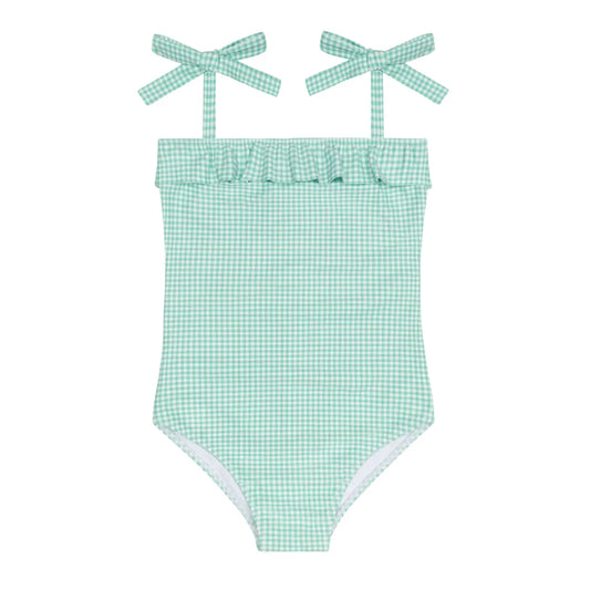Minnow Girls Gustavia Gingham Ruffle Front Tie Strap One Piece