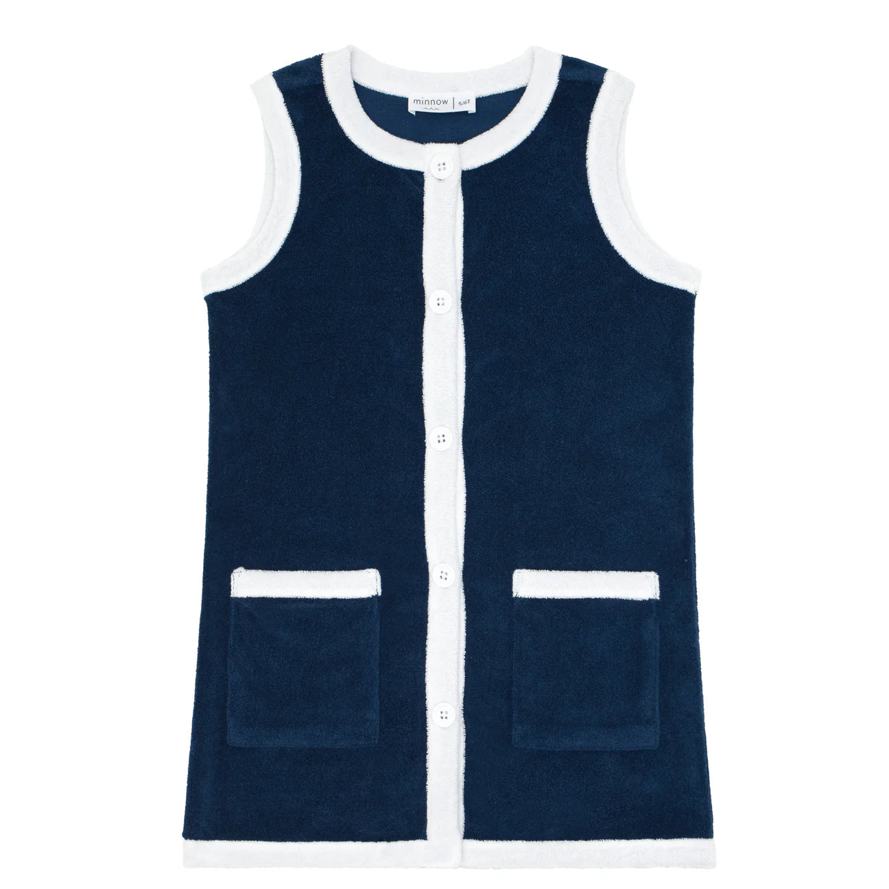 Minnow Girls Navy French Terry Sleeveless Button Down Dress