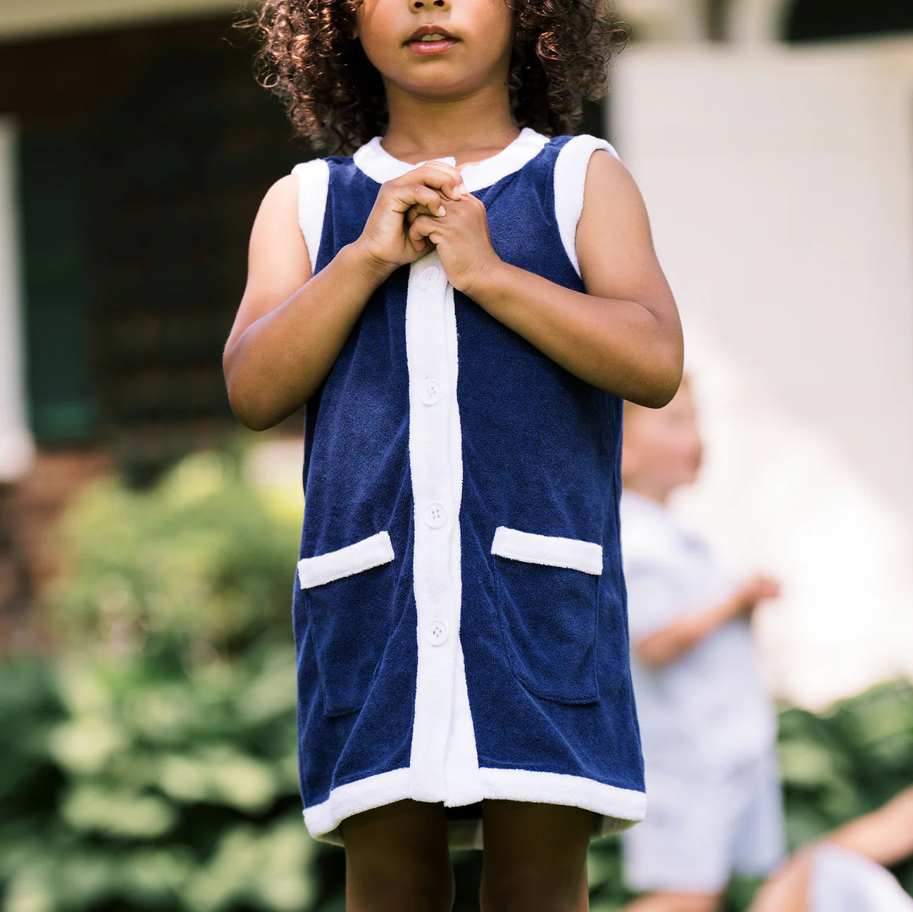 Minnow Girls Navy French Terry Sleeveless Button Down Dress