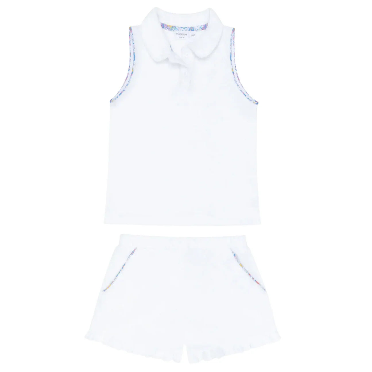 Minnow Girls Shell White French Terry Tennis Tank Top and Short Set
