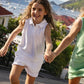 Minnow Girls Shell White French Terry Tennis Tank Top and Short Set