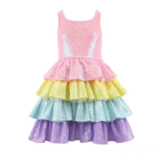 Lola and the Boys Rainbow Sequin Tiered Dress