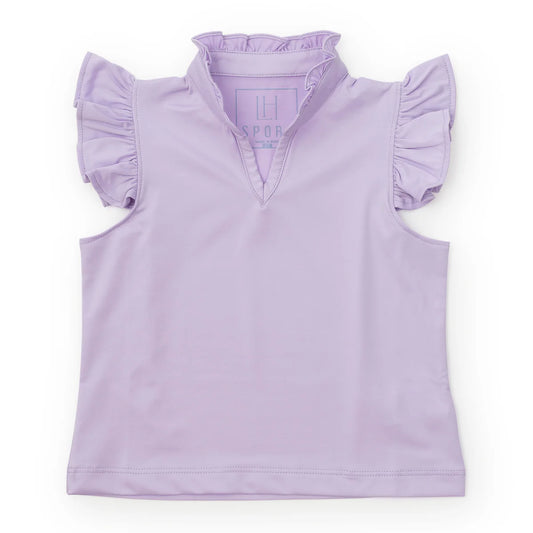 LILA AND HAYES ELLIE GIRLS' SLEEVELESS RUFFLED TOP BY LH SPORT - Lavender