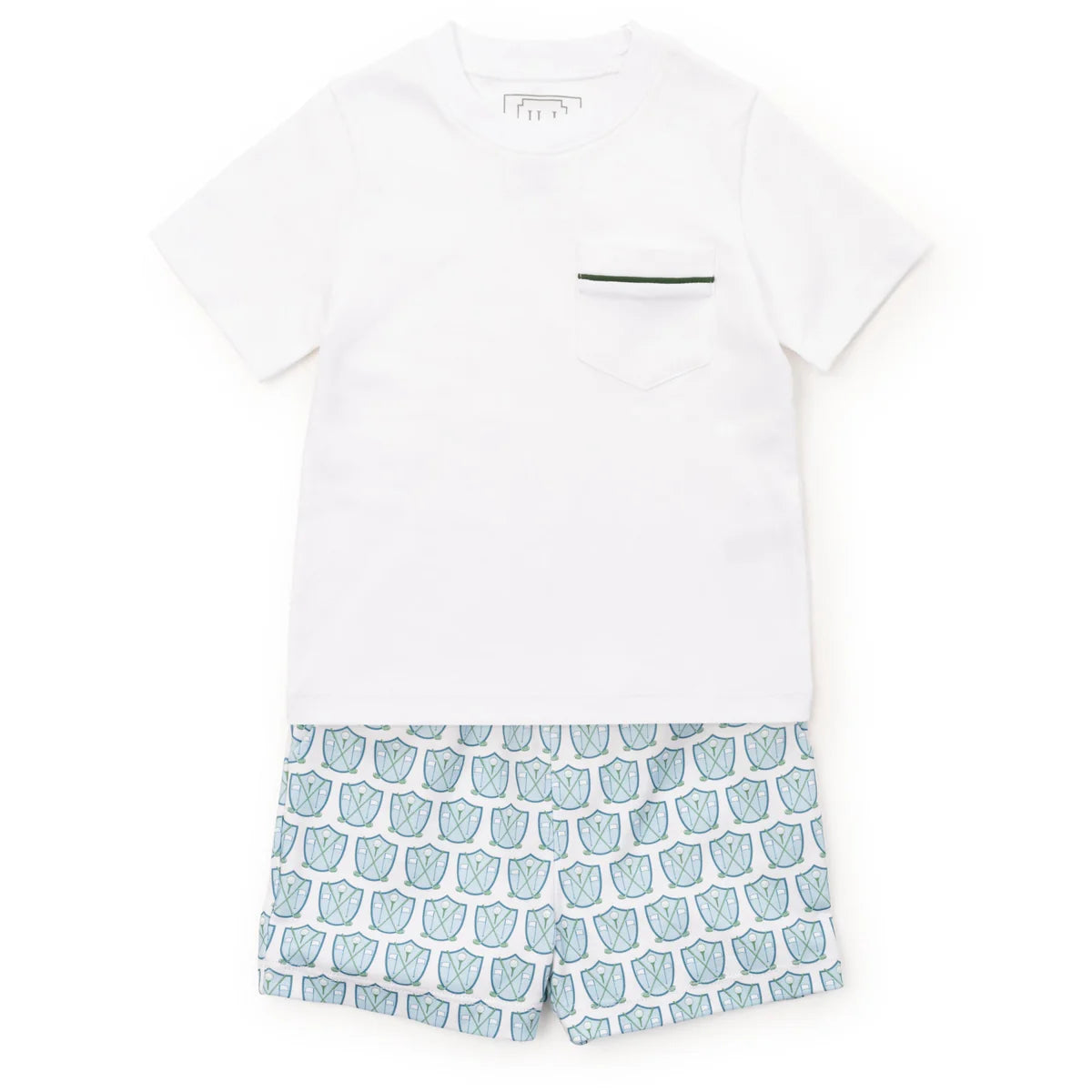 LILA AND HAYES WALKER BOYS' SHORT SET - GOLF CREST BLUE