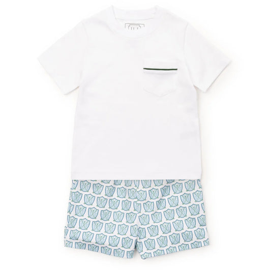 LILA AND HAYES WALKER BOYS' SHORT SET - GOLF CREST BLUE