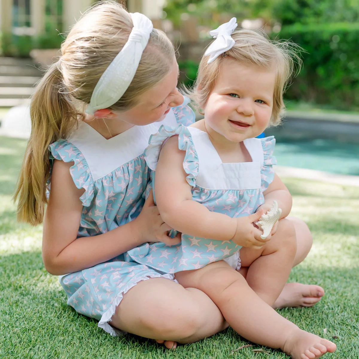 LILA AND HAYES ANNIE GIRLS' BLOOMER SET - SEASIDE STARFISH