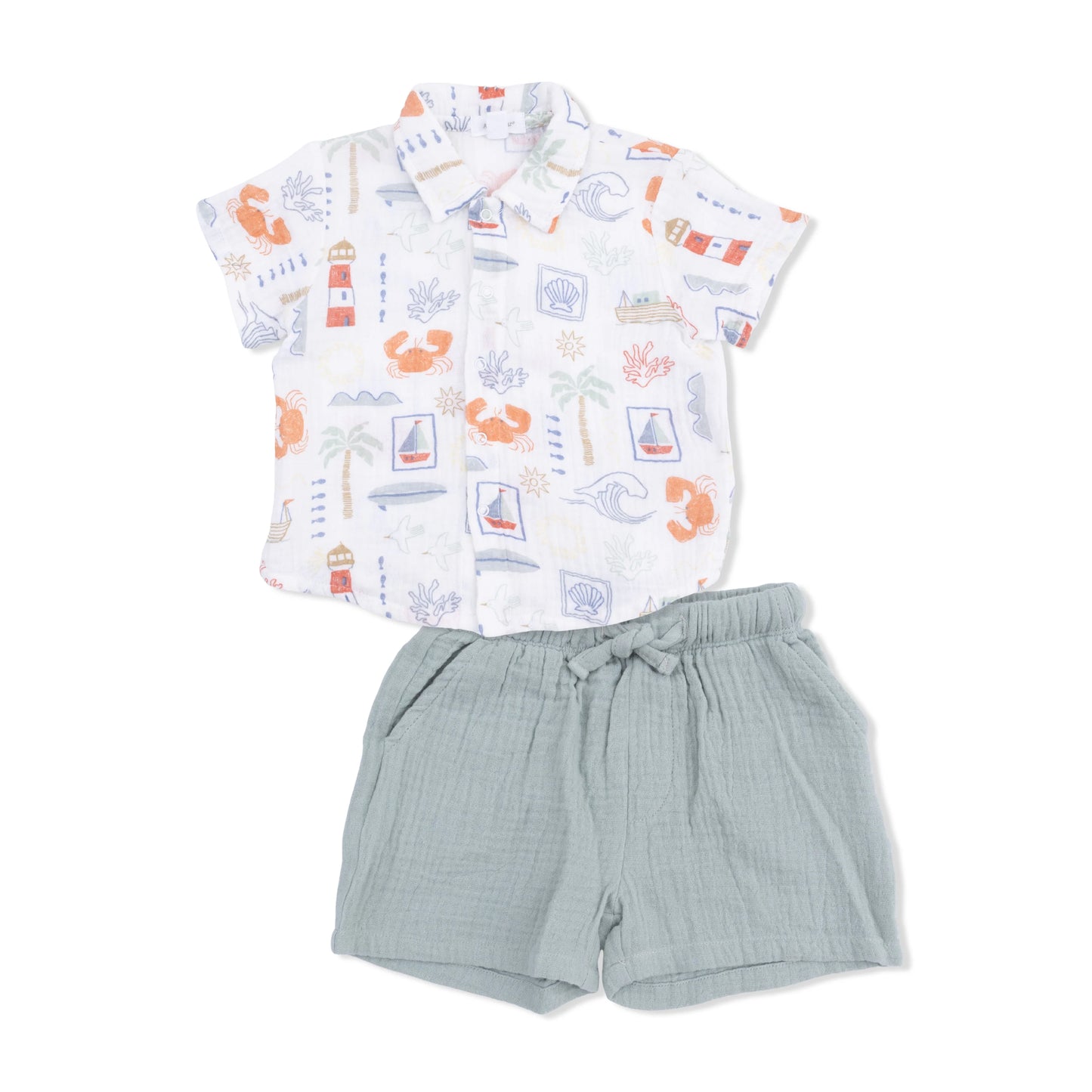 Angel Dear Club Mediterranean Button Up Shirt with Casual Short