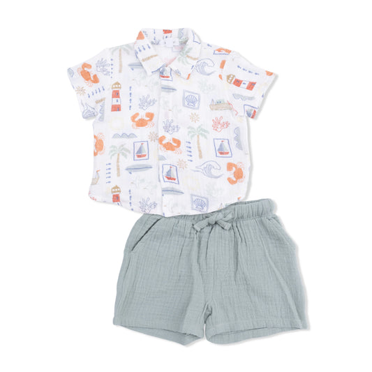 Angel Dear Club Mediterranean Button Up Shirt with Casual Short