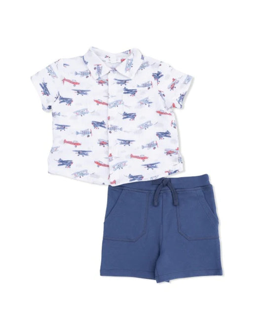 Angel Dear Vintage Plane Polo Button Upwith Everyday Short