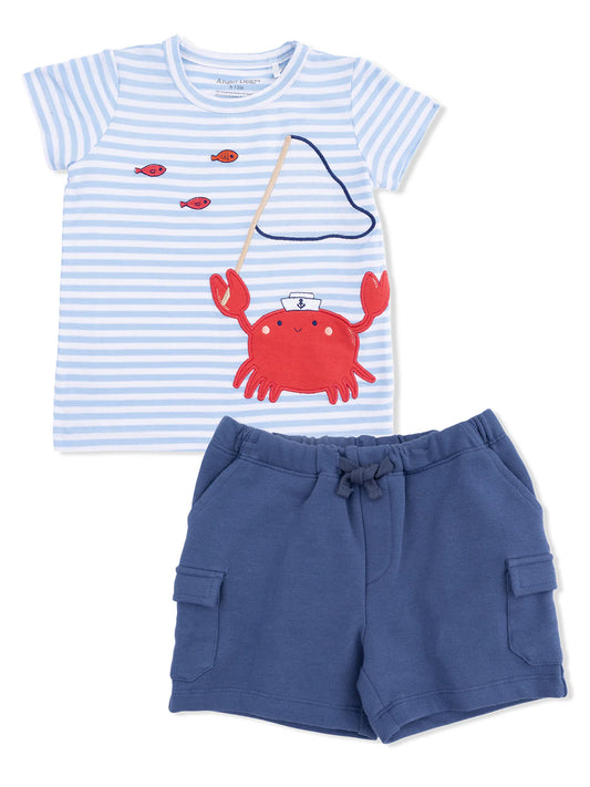 Angel Dear Sailor Sea Creatures Appliques Crew Neck Tee with Cargo Short